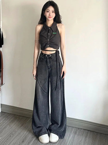 Harajuku Black Baggy Japanese Y2k Grunge Distressed Oversize Kpop Korean Style Pant