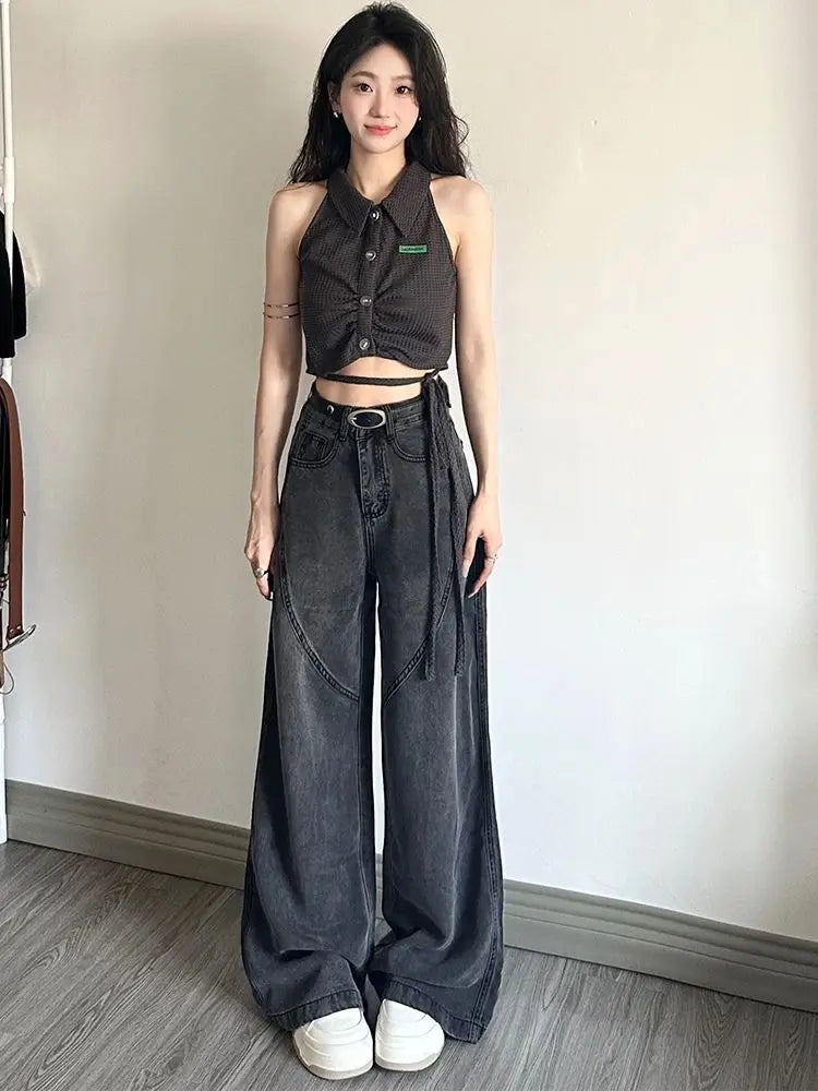 Harajuku Black Baggy Japanese Y2k Grunge Distressed Oversize Kpop Korean Style Pant