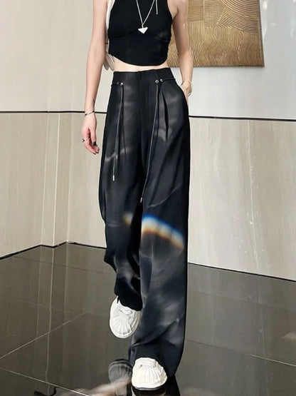 Harajuku Office Lady Basic Grey Wide Leg High Waist Pant