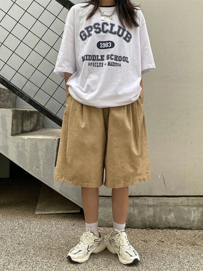 Harajuku Oversize Khaki Cargo Shorts Japanese Style Wide Leg Black Pant