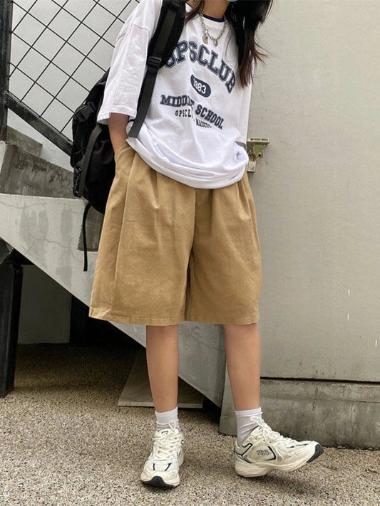 Harajuku Oversize Khaki Cargo Shorts Japanese Style Wide Leg Black Pant