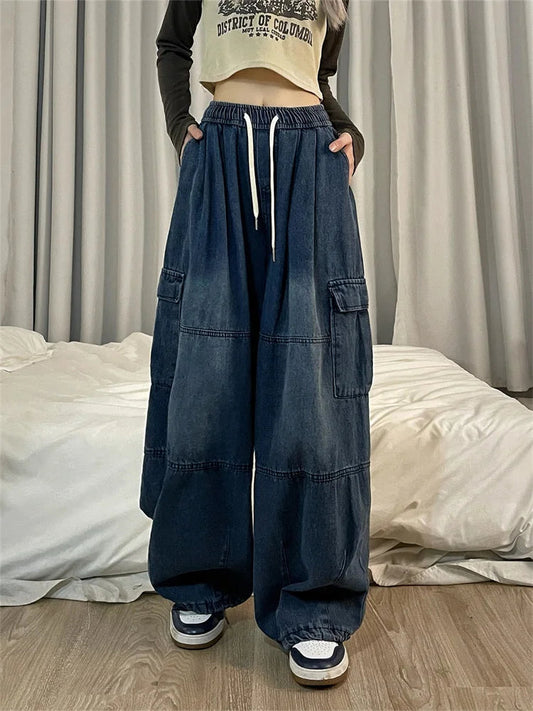 Harajuku Blue Cargo Oversize Y2k Grunge Black Wide Leg Pant