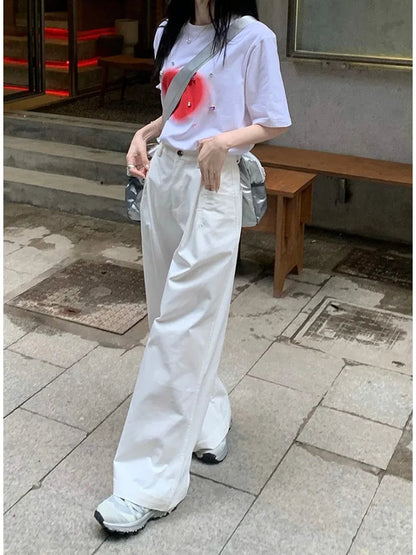 Harajuku White Cargo Korean Oversize Wide Leg Baggy Pant