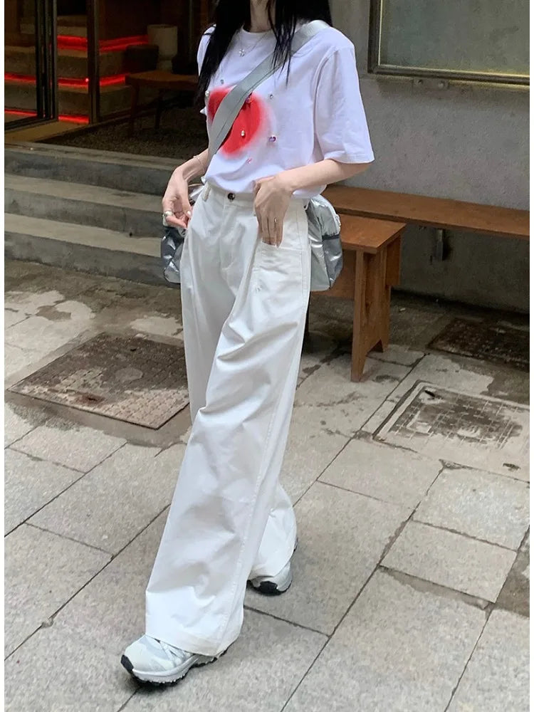 Harajuku White Cargo Korean Oversize Wide Leg Baggy Pant