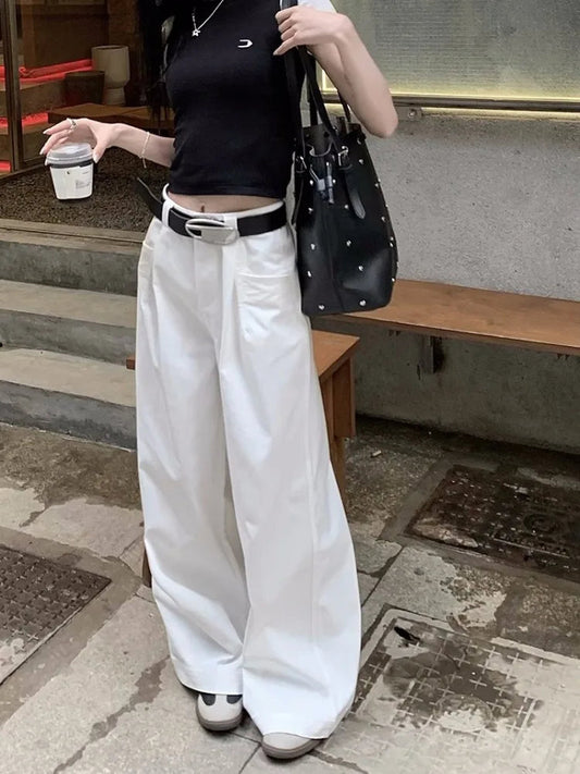 Harajuku White Cargo Korean Oversize Wide Leg Baggy Pant