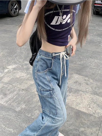Harajuku Y2k Drawstring Baggy Cargo Pockets Wide Leg Pant