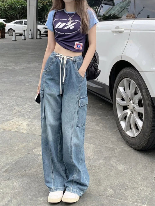 Harajuku Y2k Drawstring Baggy Cargo Pockets Wide Leg Pant