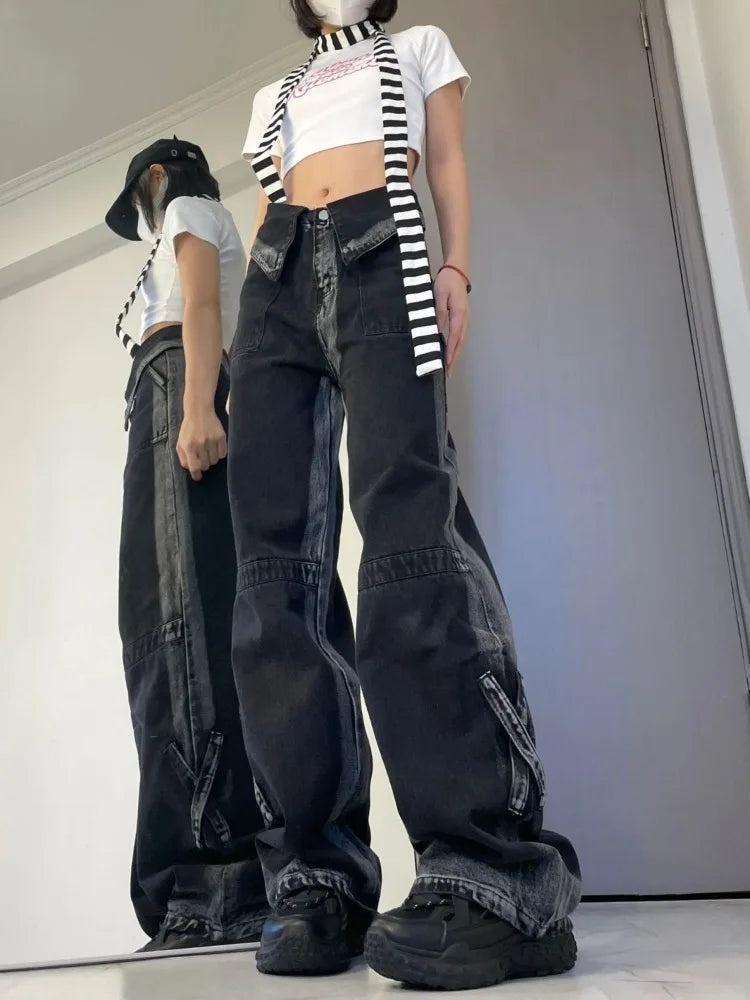 Hippie Black Trashy Distressed Denim High Waist Wide Leg Pant