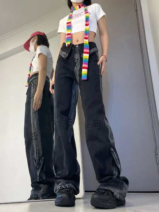 Hippie Black Trashy Distressed Denim High Waist Wide Leg Pant