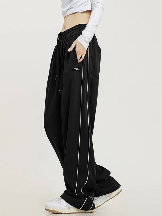 Black Striped Oversize Harajuku Edgy Style Tracksuits Pant