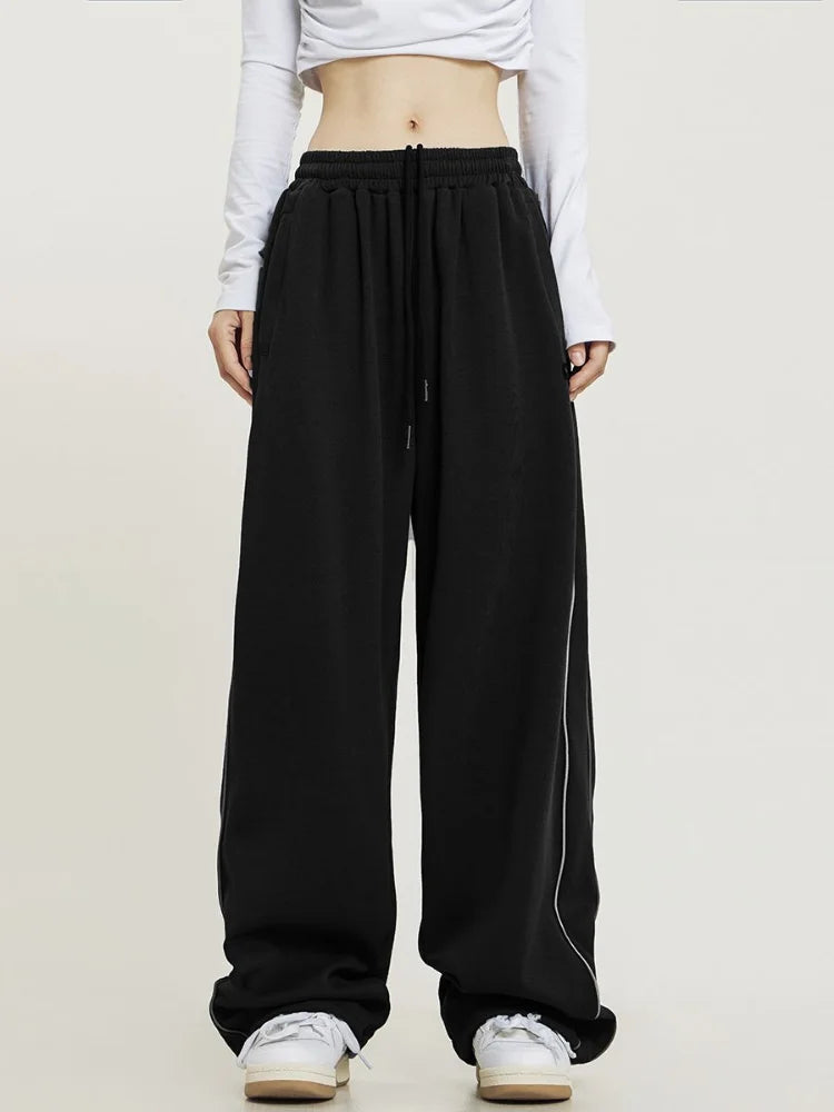 Black Striped Oversize Harajuku Edgy Style Tracksuits Pant