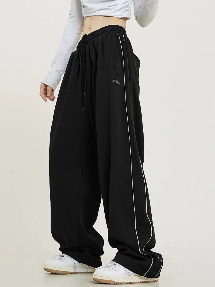 Black Striped Oversize Harajuku Edgy Style Tracksuits Pant
