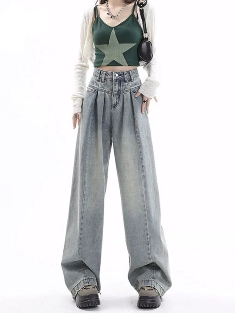 Blue Baggy Y2k Gyaru Oversize Wide Leg Denim Harajuku Pant