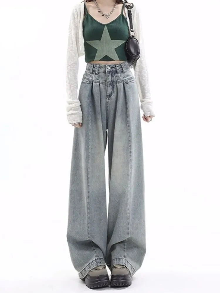Blue Baggy Y2k Gyaru Oversize Wide Leg Denim Harajuku Pant