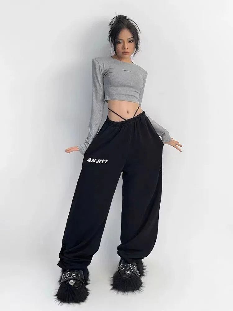 Hippie Gray Jogging Y2k Harajuku Oversize Sports Pants