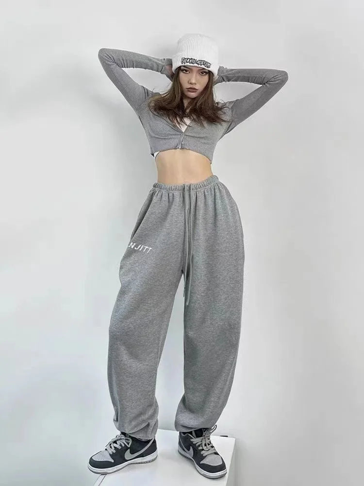 Hippie Gray Jogging Y2k Harajuku Oversize Sports Pants