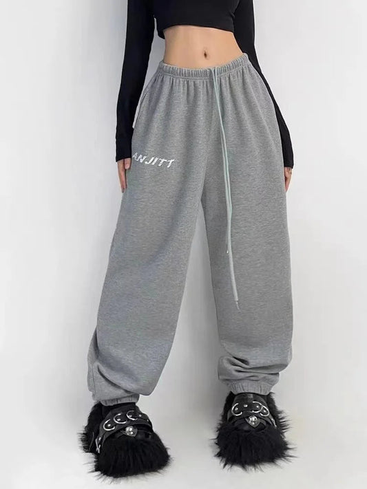 Hippie Gray Jogging Y2k Harajuku Oversize Sports Pants