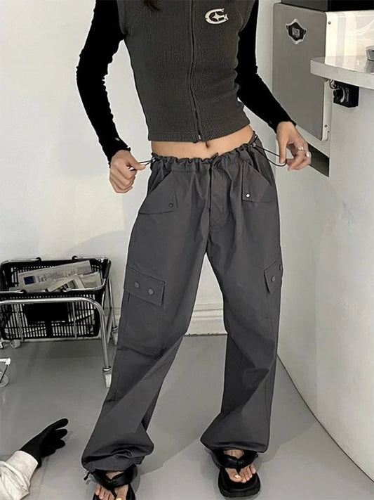 Hippie Gray Cargo Y2k Baggy Techwear Wide Leg Sweatpant