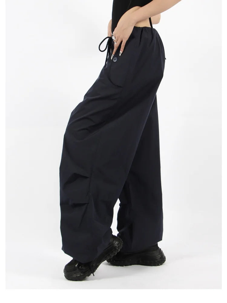 Hippie White Cargo Parachute Y2k Aesthetic Korean Oversize Pant