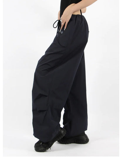 Hippie White Cargo Parachute Y2k Aesthetic Korean Oversize Pant
