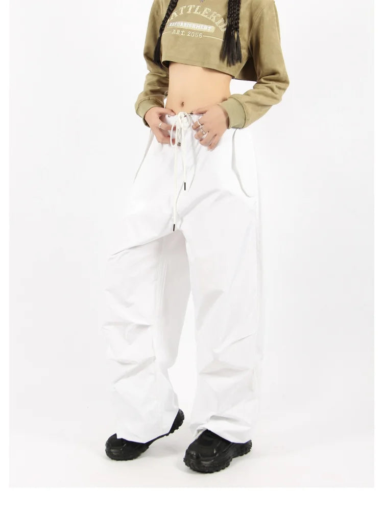 Hippie White Cargo Parachute Y2k Aesthetic Korean Oversize Pant