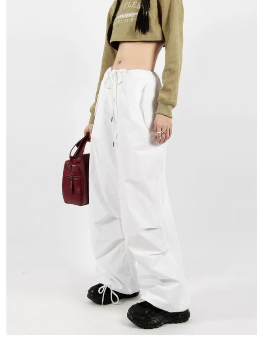 Hippie White Cargo Parachute Y2k Aesthetic Korean Oversize Pant
