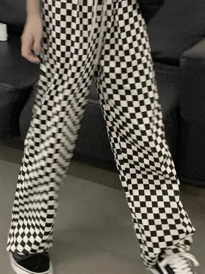 Plaid Korean Oversized Wide Leg Checked Baggy Pant