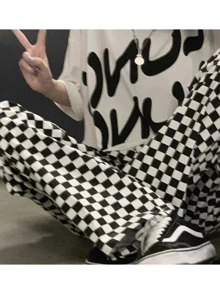 Plaid Korean Oversized Wide Leg Checked Baggy Pant