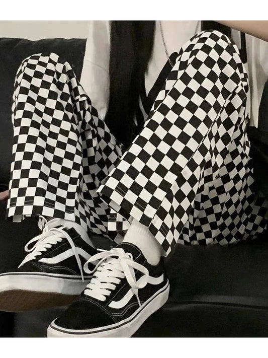 Plaid Korean Oversized Wide Leg Checked Baggy Pant