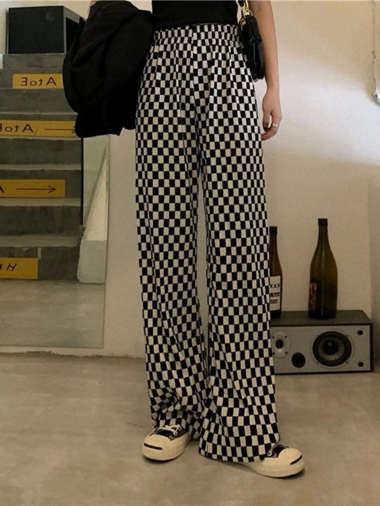 Black White Plaid Harajuku Wide Leg Checkerd Pant