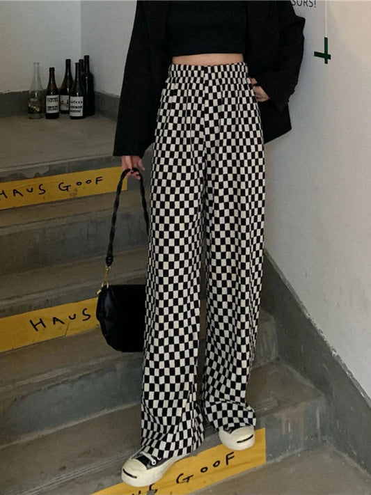 Black White Plaid Harajuku Wide Leg Checkerd Pant