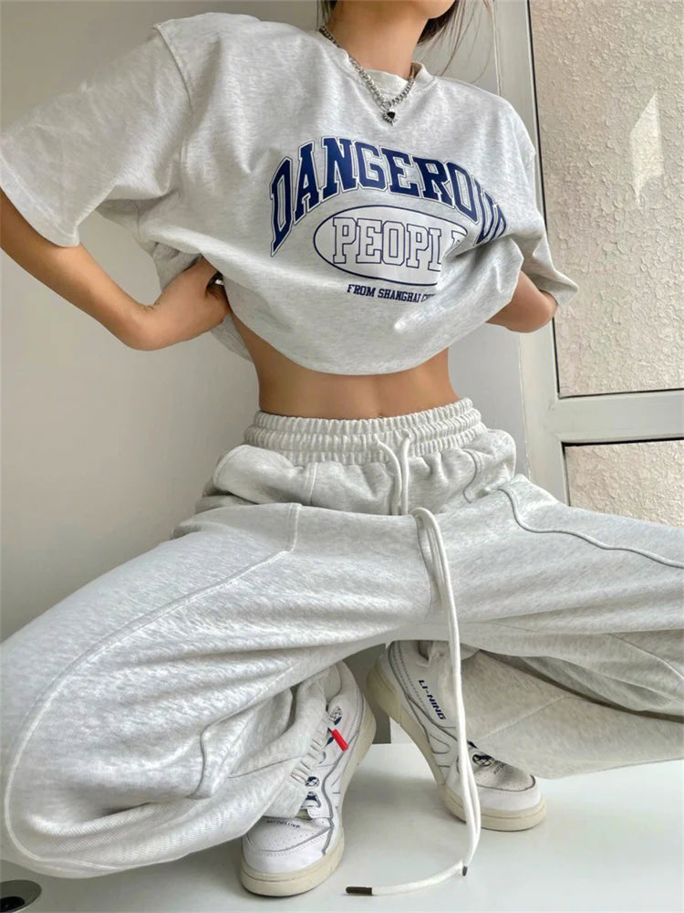 Korean Joggers Sweatpants Hip Hop Gray Wide Leg Track Pant