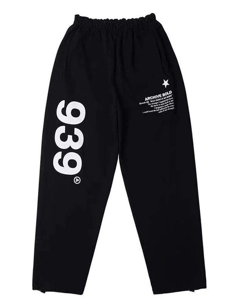 Korean Letter Print Joggers Black Oversized Wide Leg Punk Pant