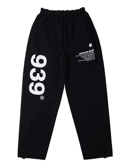 Korean Letter Print Joggers Black Oversized Wide Leg Punk Pant