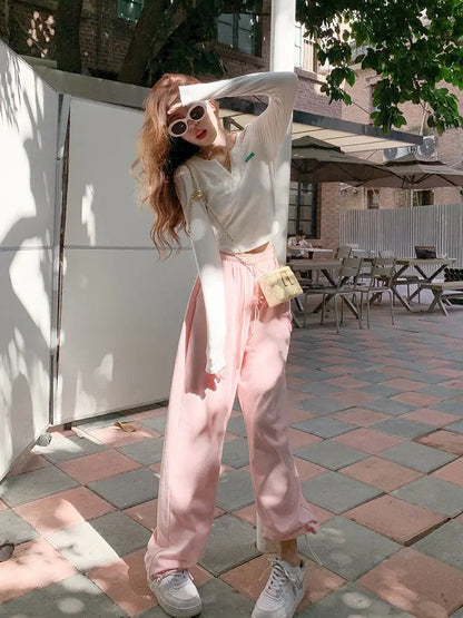 Pink Jogging Sweatpants Kawaii Letter Print Oversize Pant