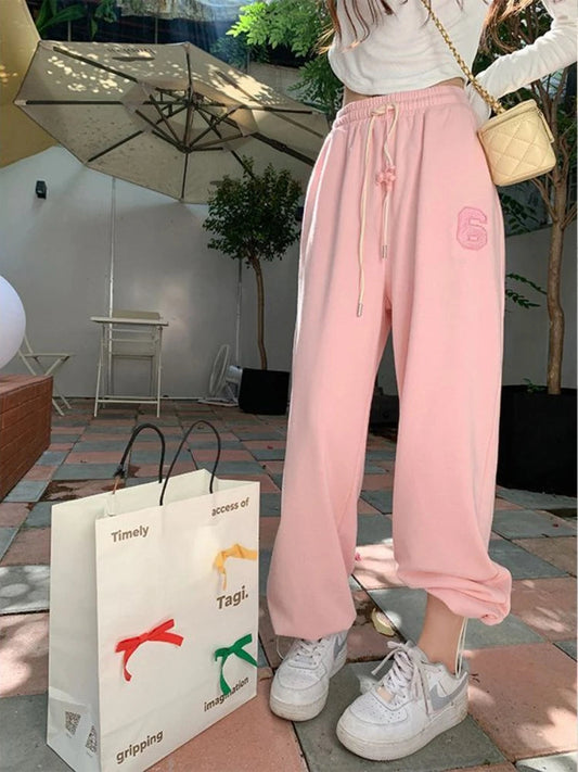 Pink Jogging Sweatpants Kawaii Letter Print Oversize Pant