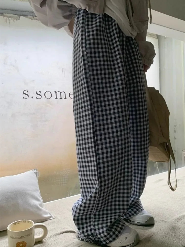 Black White Plaid Harajuku Oversize Wide Leg Pant