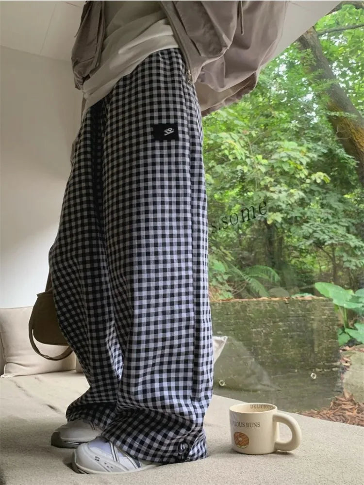 Black White Plaid Harajuku Oversize Wide Leg Pant