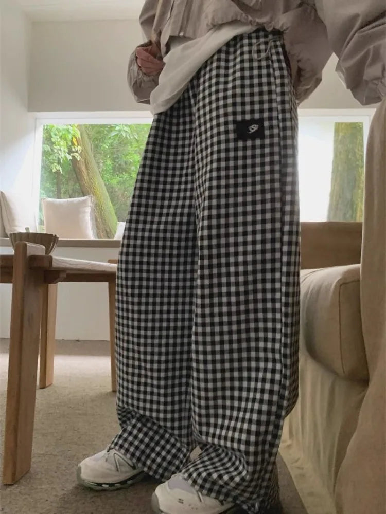 Black White Plaid Harajuku Oversize Wide Leg Pant
