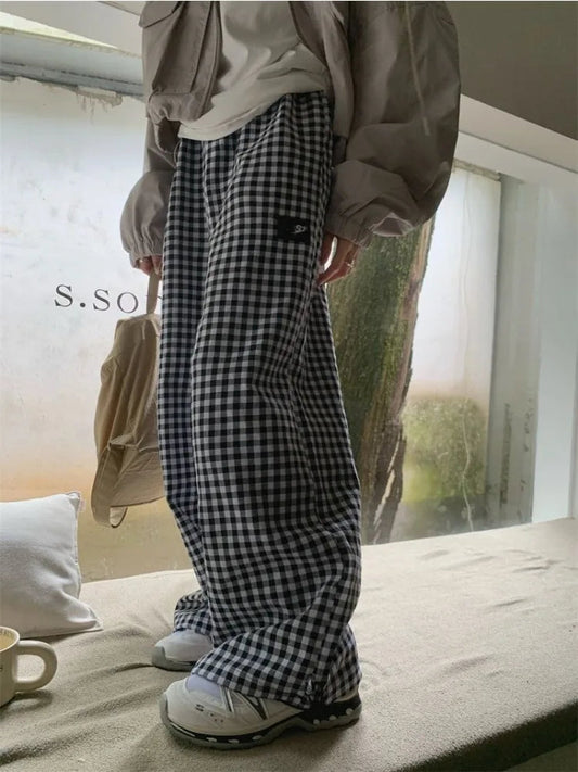 Black White Plaid Harajuku Oversize Wide Leg Pant