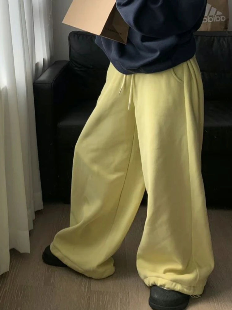 Korean Style Pink Fleece Sweatpants Y2k Winter Thick Harajuku Warm Pant