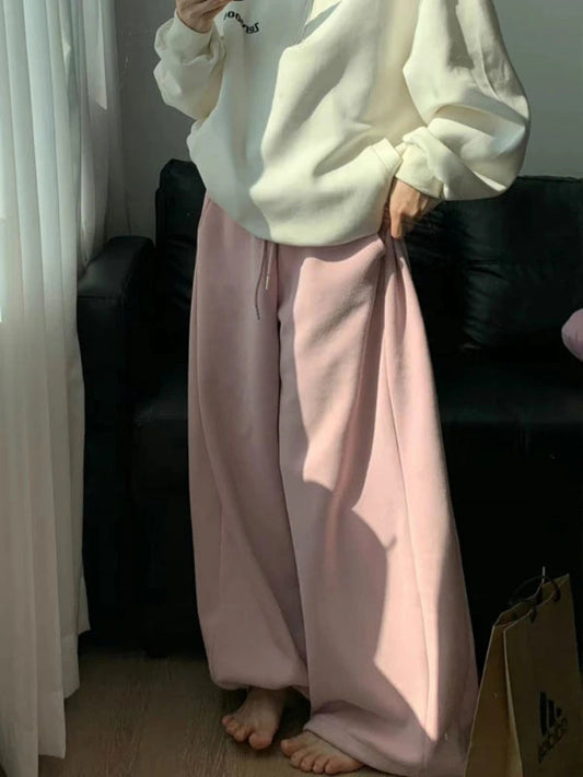 Korean Style Pink Fleece Sweatpants Y2k Winter Thick Harajuku Warm Pant