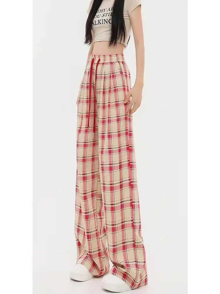 Red Plaid Y2k Korean Style Oversize Checked Baggy Sweatpants