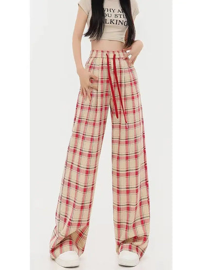 Red Plaid Y2k Korean Style Oversize Checked Baggy Sweatpants