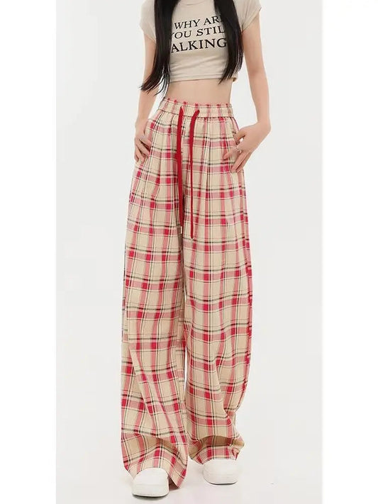 Red Plaid Y2k Korean Style Oversize Checked Baggy Sweatpants