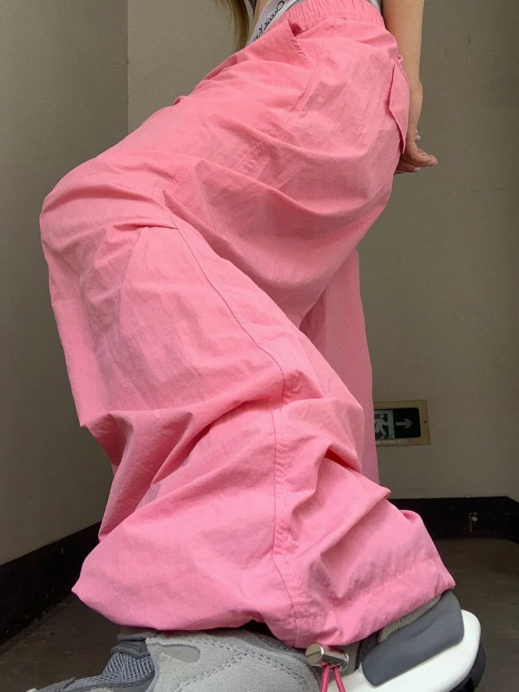 Kpop Hippie Pink Baggy Track Y2k Gyaru Korean Style Oversize Pant