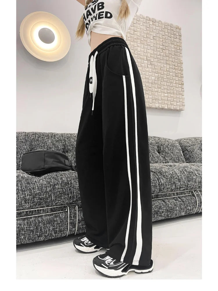 Kpop Side Striped Oversize Sports Wide Leg Pants Pant