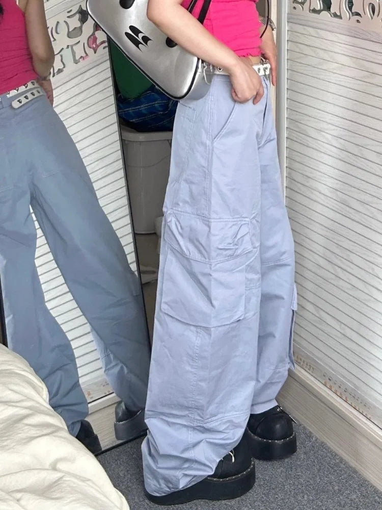 Kpop Y2k Blue Cargo Hip Hop Oversize Parachute Harajuku Wide Leg Pant