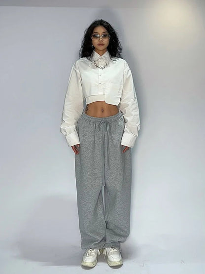 Gray Baggy Jogging Sweatpants Hippie Korean Pant