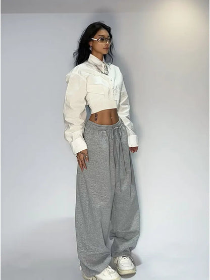 Gray Baggy Jogging Sweatpants Hippie Korean Pant
